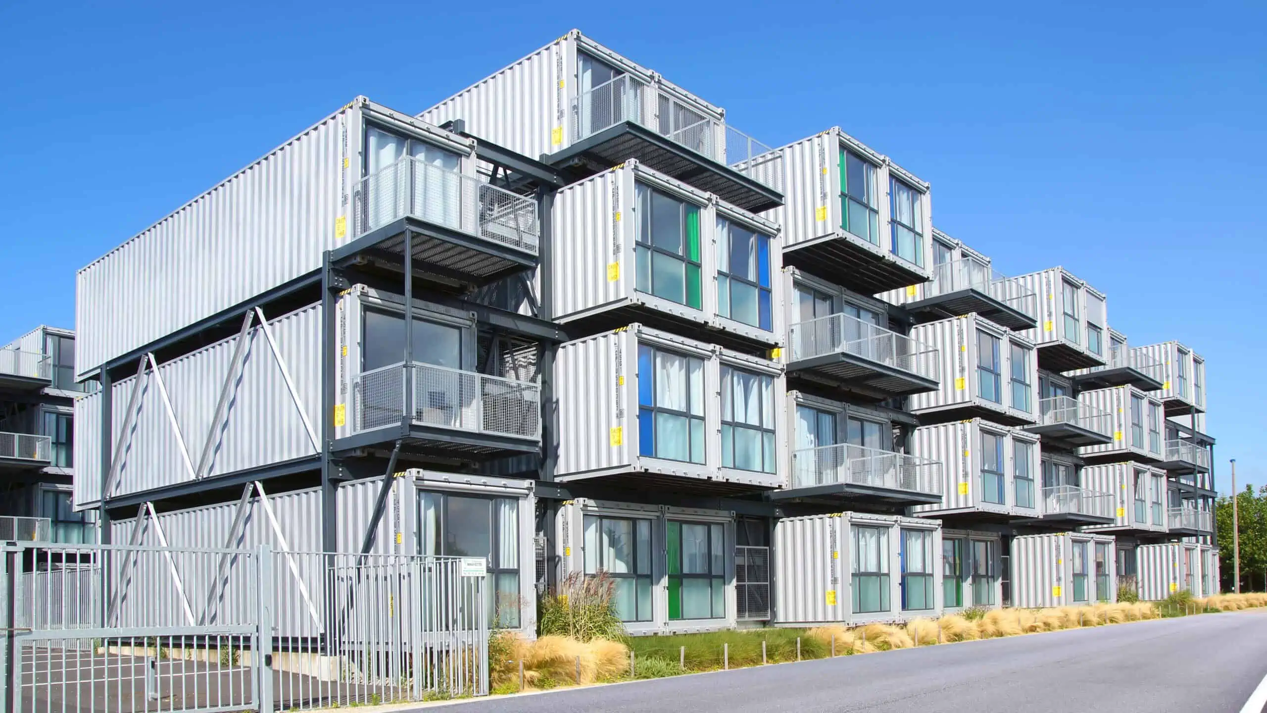 A hostel for students made from containers. A modern modular building.